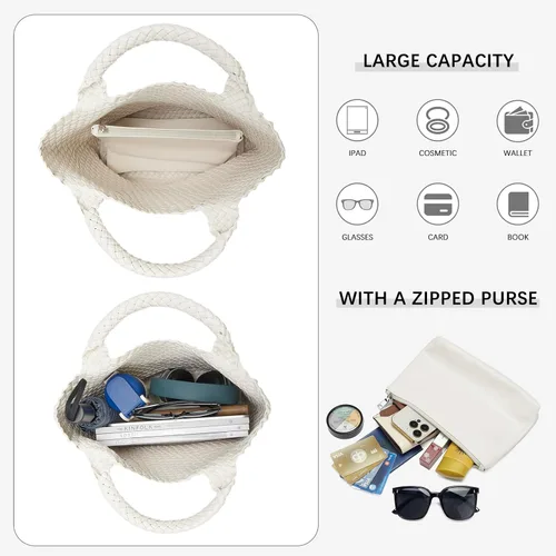 Miniatura 3 de BOSTANTEN Bolsas tejidas para mujer, bolso grande de cuero, bolso de mano de verano, playa, viaje, bolso de hombro de moda