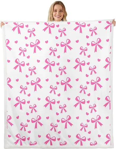 Miniatura 11 de Manta de franela de forro polar con lazos rosados femeninos de 40 x 50 pulgadas, manta mullida de corazones para el día de San Valentín para sofá