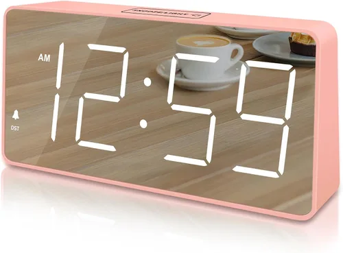 Miniatura 13 de Peakeep Reloj digital, reloj despertador alimentado por batería para dormitorios, esfera de espejo, números grandes, 6 atenuadores para personas