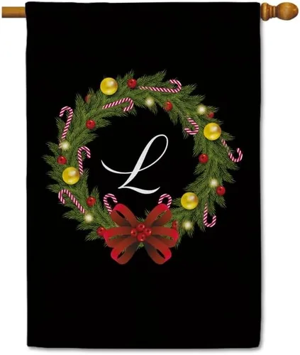 Miniatura 33 de Bandera de bienvenida con monograma de Feliz Navidad, letra A, bandera de jardín, 12.5 x 18 pulgadas, impresión de doble cara para exteriores