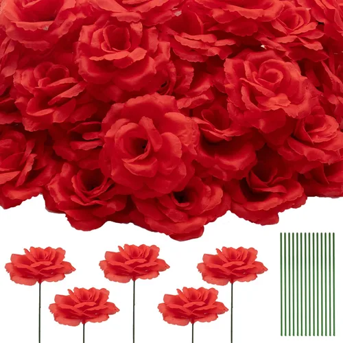 Miniatura 16 de 50 unidades de cabeza de rosa, flores artificiales a granel para manualidades, cabeza de flor de seda de rosa falsa de 3 pulgadas, flores sintéticas