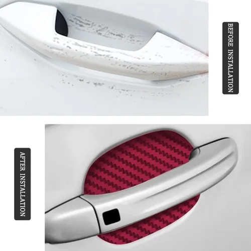 Miniatura 3 de Blilo 8 piezas de calcomanías para manijas de puerta de automóvil, fibra de carbono anti-rayones, ajuste universal, rojo vino Rojo vino/8PCS