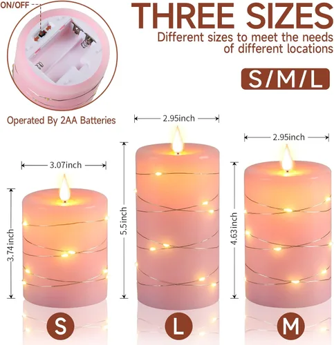 Miniatura 8 de Upinmz Velas parpadeantes sin llama con cadena de luces integradas, velas que funcionan con pilas con control remoto y temporizador, velas LED