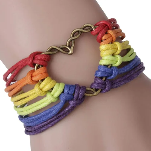 Miniatura 2 de Pulsera para mujer diseño de corazón de Orgullo Gay multicapa arco iris pulsera de cuerda para lesbianas