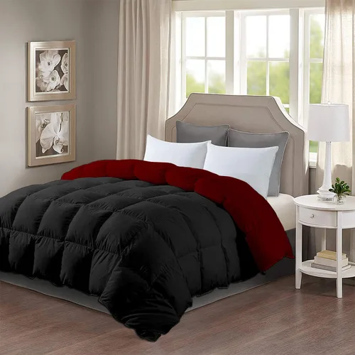 Edredón reversible alternativo para todas las estaciones (negro y borgoña) tamaño California King 102 x 96 pulgadas, 1 edredón con pestañas en las