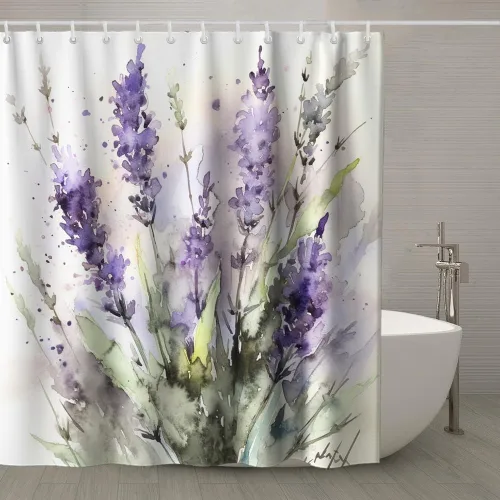 Miniatura 2 de TheBlackSpot Juego de cortinas de ducha con diseño floral de lavanda y acuarela, lila, plantas de campo, cortinas de baño, juegos de decoración