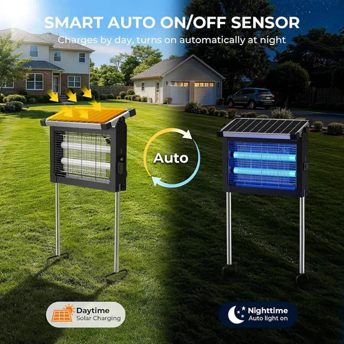 Miniatura 5 de Extractor de Insectos Solar para Exteriores, Jinyeda Mata Mosquitos Recargable 4500V con Batería de 4000mAh, Panel Solar Desmontable, Mata Mosquitos