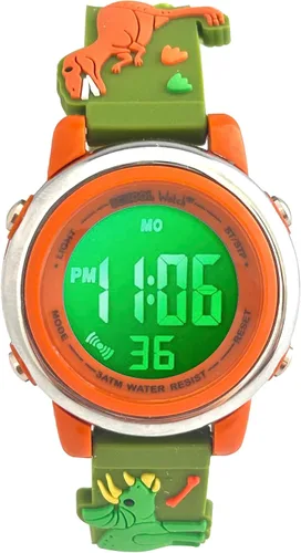 Preschool Collection Reloj digital con luz para niños, camiones monstruo, dinosaurios, tiburón, unicornio, mariposa, araña, niñas, niños, escuela