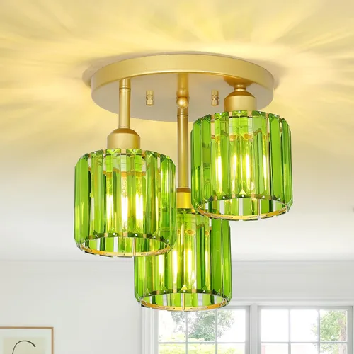 Miniatura 11 de PAUFUL Lámpara de Techo Semiempotrada de Cristal, Lámparas de Techo Modernas de 3 Luces Cerca del Techo, Lámparas de Cocina Negras con Pantalla