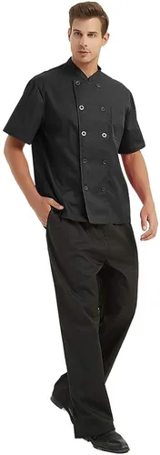 Miniatura 6 de TOPTIE Chaqueta de chef de manga corta con estampado de transferencia de calor, uniforme personalizado