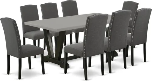 Miniatura 30 de East West Furniture V696EN120-5 - Juego de mesa de comedor moderno de 5 piezas, incluye una mesa rectangular de madera con patas en V y 4 sillas