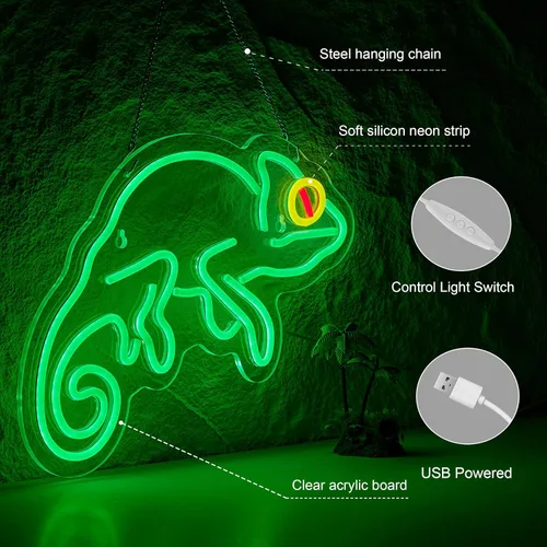 Miniatura 4 de Letrero de neón de lagarto camaleón para decoración de pared con luces de neón LED de lagarto regulables Verde+Amarillo+Rojo