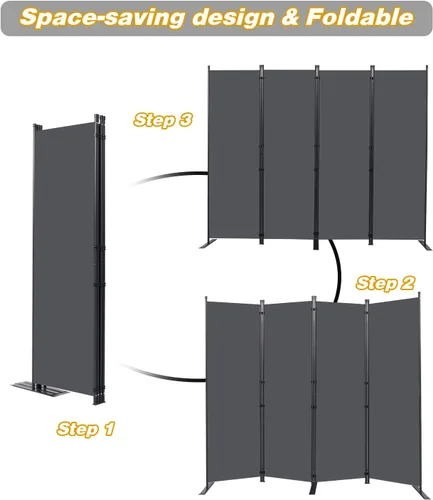 Miniatura 5 de CHOSENM Divisor de pared, 4 paneles divisores de habitación y pantallas de privacidad plegables con pies de soporte más anchos, pantalla de Gris