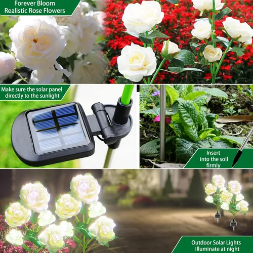 Miniatura 2 de SmilingTown Luces solares de flores para exteriores, impermeables, [actualizadas], paquete de 2 10 rosas blancas, luces decorativas para jardín