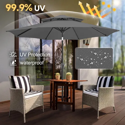 Miniatura 2 de FLAME&SHADE - Paraguas de 9 pies para patio - Paraguas de exterior de 2 niveles con botón de inclinación y manivela para protección UV, paraguas