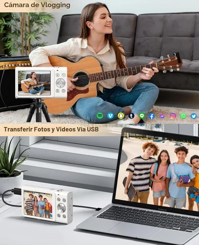 Miniatura 8 de Cámara digital, cámara de videoblogs 4K para YouTube con cámaras de enfoque automático para fotografía con zoom digital 16X, cámara digital compacta