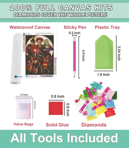 Miniatura 8 de Kits de pintura de diamantes para adultos, arte de diamantes de imitación, arte de Halloween, lienzo HD para bricolaje, taladro completo 5D