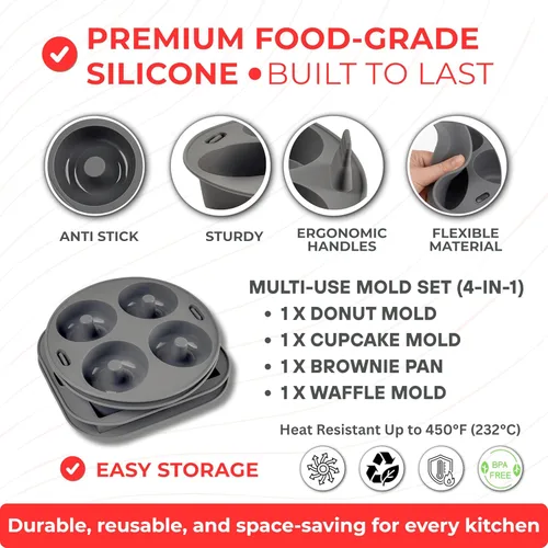 Miniatura 3 de EM Juego de horneado de 4 piezas de forros de silicona para freidora de aire para pasteles, donas, gofres y brownies - Moldes de silicona