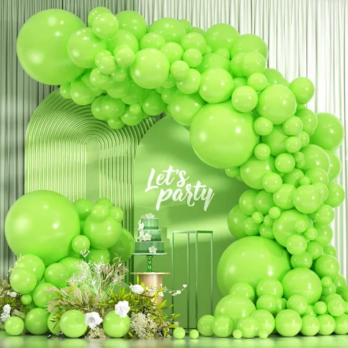 114 globos de color verde lima, globos de látex verde claro de 18/12/10/5 pulgadas para decoración de fiesta de dinosaurio, baby shower, selva,