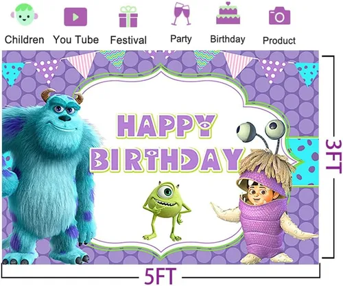 Miniatura 2 de Fondo de Monster Inc púrpura para suministros de fiesta de cumpleaños, 5 x 3 pies, Monster Inc Boo Theme Baby Shower Banner para fiesta