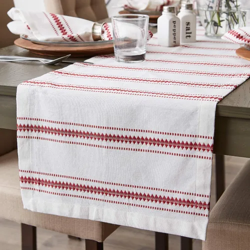Miniatura 4 de DII Zig Dobby - Colección de mesa, fondo de algodón blanco con rayas adornadas, camino de mesa, 14 x 72 pulgadas, color rojo granero