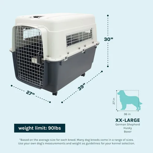 Miniatura 5 de SportPet Designs - Jaula de viaje de plástico para perro, con puerta de alambre y ruedas, tamaño XXL Crema/Gris