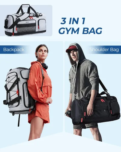 Miniatura 2 de BAGSMART Sports - Bolsa de viaje para gimnasio, bolsa de lona impermeable para hombres y mujeres, bolsa de entrenamiento de fin de semana, Gris