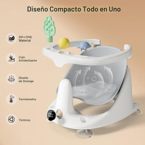 Miniatura 6 de Asiento de baño para bebés de 6 meses en adelante, asientos de bañera para bebés sentados con taza de enjuague, antideslizante, cómodo, esenciales