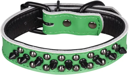 Miniatura 19 de Serijoars Collares ajustables de cuero genuino con tachuelas para mascotas pequeñas, medianas y grandes, Pit Bull, Bulldog, Pugs, Husky (M, morado)