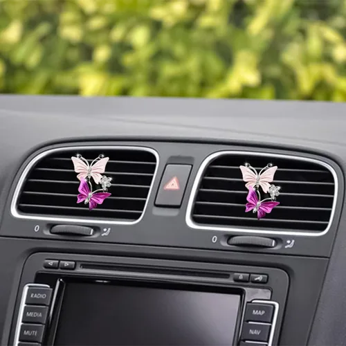 Miniatura 5 de 1 clip de ventilación para ambientadores de automóvil, clip de ventilación de automóvil con diamantes de imitación de mariposa doble, difusor de Rosa