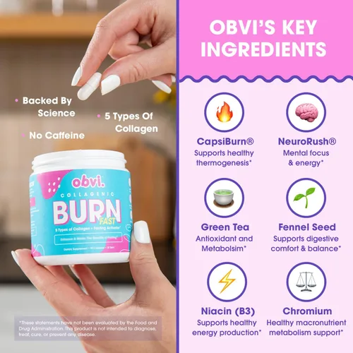 Miniatura 4 de Obvi Multi Collagen Burn Fast Péptidos de colágeno hidrolizados tipos I, II, III, V, X Keto y sin gluten 30 porciones