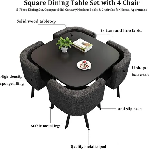 Miniatura 2 de Juego de mesa de comedor cuadrada con sillas, mesa de cocina compacta y 4 sillas, mesa de conferencias moderna con sillas, mesa de recepción