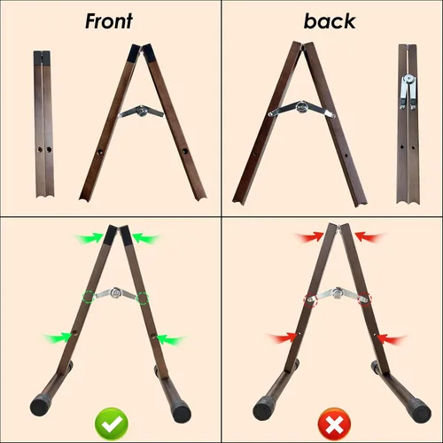Miniatura 5 de DOMMI Soporte de madera para guitarra eléctrica con goma antideslizante y brazos de espuma suave, marco en A plegable portátil para guitarras