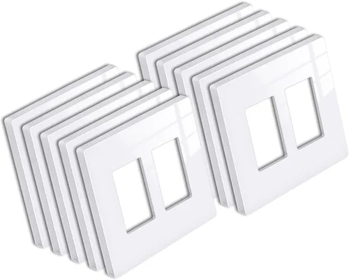 Miniatura 9 de BESTTEN Placa de pared sin tornillos de 5 segmentos, cubierta de enchufe decorador, placa decorativa para interruptor, serie blanca nieve brillante