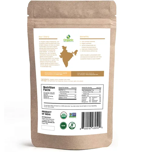 Miniatura 4 de SHOPOSR - Ajo en polvo orgánico 8 onzas (7.97 oz) Producto de la India 100% crudo y natural Bolsa de papel kraft resellable por SHOPOSR
