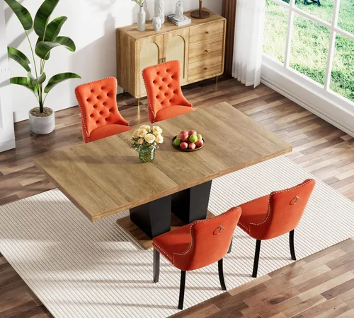 Miniatura 53 de Juego de mesa de comedor extensible marrón de 63 a 78.74 pulgadas para 4, juego de mesa de comedor de 5 piezas con 4 sillas, mesa de cocina