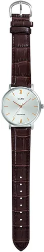 Miniatura 5 de Casio MTP-VT01L-7B2 - Reloj analógico para hombre con esfera plateada y correa de piel marrón