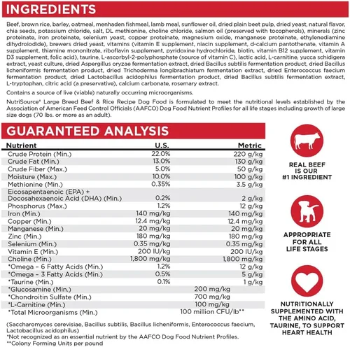 Miniatura 6 de NutriSource Alimento seco para perros para razas grandes, carne de res y arroz, 26 libras