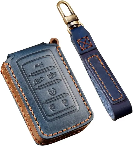 Miniatura 6 de ontto Llavero de cuero para automóvil de 6 botones con protector completo Keychian, funda para llaves para Jeep Wagoneer Grand Wagoneer Grand Negro