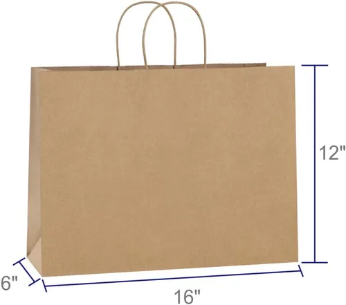 Miniatura 2 de BagDream 100 bolsas de papel kraft de 16 x 6 x 12 pulgadas con asas, bolsas de compras a granel para regalos, comestibles, mercancías, bolsas