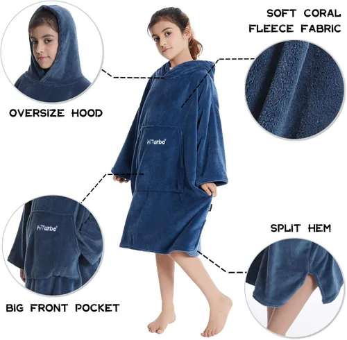Miniatura 3 de Hiturbo Bata de Cambio para Niños: Manta Suave y Acolchada Portátil - Sudadera Cálida de Forro Polar Coral - Poncho para Nadar y Surfear para Niños