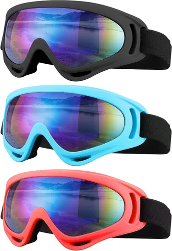 Miniatura 12 de Gafas de esquí, gafas de motocicleta, paquete de 3 gafas de snowboard para hombres, mujeres, adultos y jóvenes
