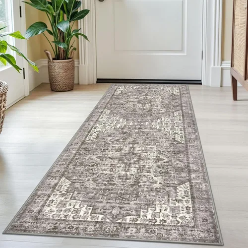 Miniatura 15 de SIILOOM Alfombra lavable de 2 x 3 pies, alfombra suave color taupe ceniza para entrada, tapete antideslizante para puerta de interior, tapete
