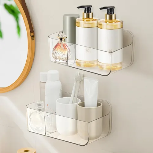 Miniatura 8 de Poeland Organizador de almacenamiento de montaje en pared, cesta de almacenamiento transparente con 3 compartimentos, sin taladrar, colgar