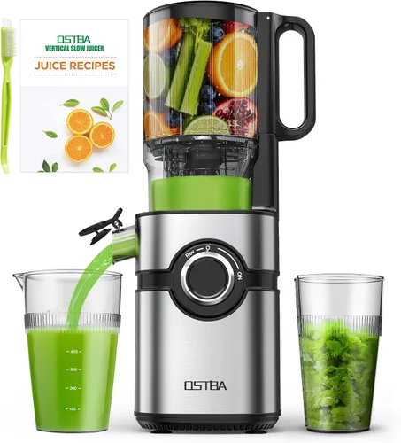 OSTBA Exprimidor de prensa en frío, máquina exprimidora de canal de alimentación de 5 pulgadas de ancho para frutas y verduras enteras, exprimidor