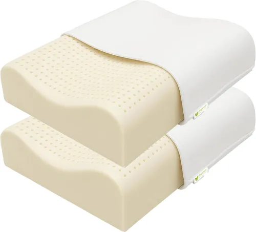 OrganicTextiles - Almohada de látex de contorno orgánico con funda de algodón orgánico (alto loft, firmeza media), certificado GOTS & GOLS, alivio