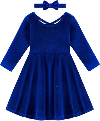 Weixinbuy Toddler Girl Fall Winter Clothes Outfit Baby Girl Velvet Twirl Dress Long Sleeve Pocket Swing Party Dress for Girl