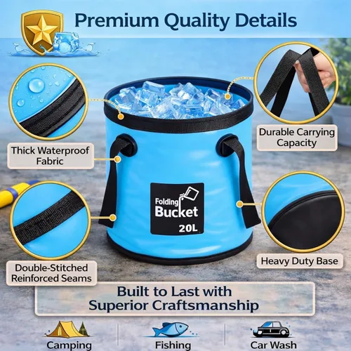 Miniatura 4 de Tessco for you Cubo plegable de 8 piezas con asa, cubo plegable de 5 galones, lavabo portátil de 20 L, contenedor de agua de campamento