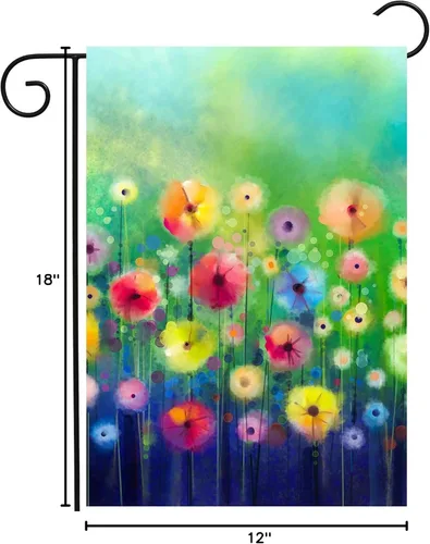 Miniatura 6 de Acuarela abstracta primavera verano temporada flores verdes pintura arte jardín patio bandera 12 x 18 pulgadas poliéster bandera bienvenida casa