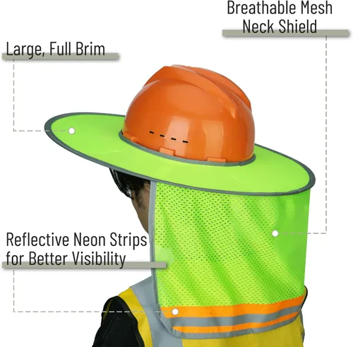 Miniatura 3 de Casco Industrial UNCO con Protector Solar, Verde, Visera Completa y Estándar de Malla, Alta Visibilidad Reflectante, Accesorio para Casco Duro